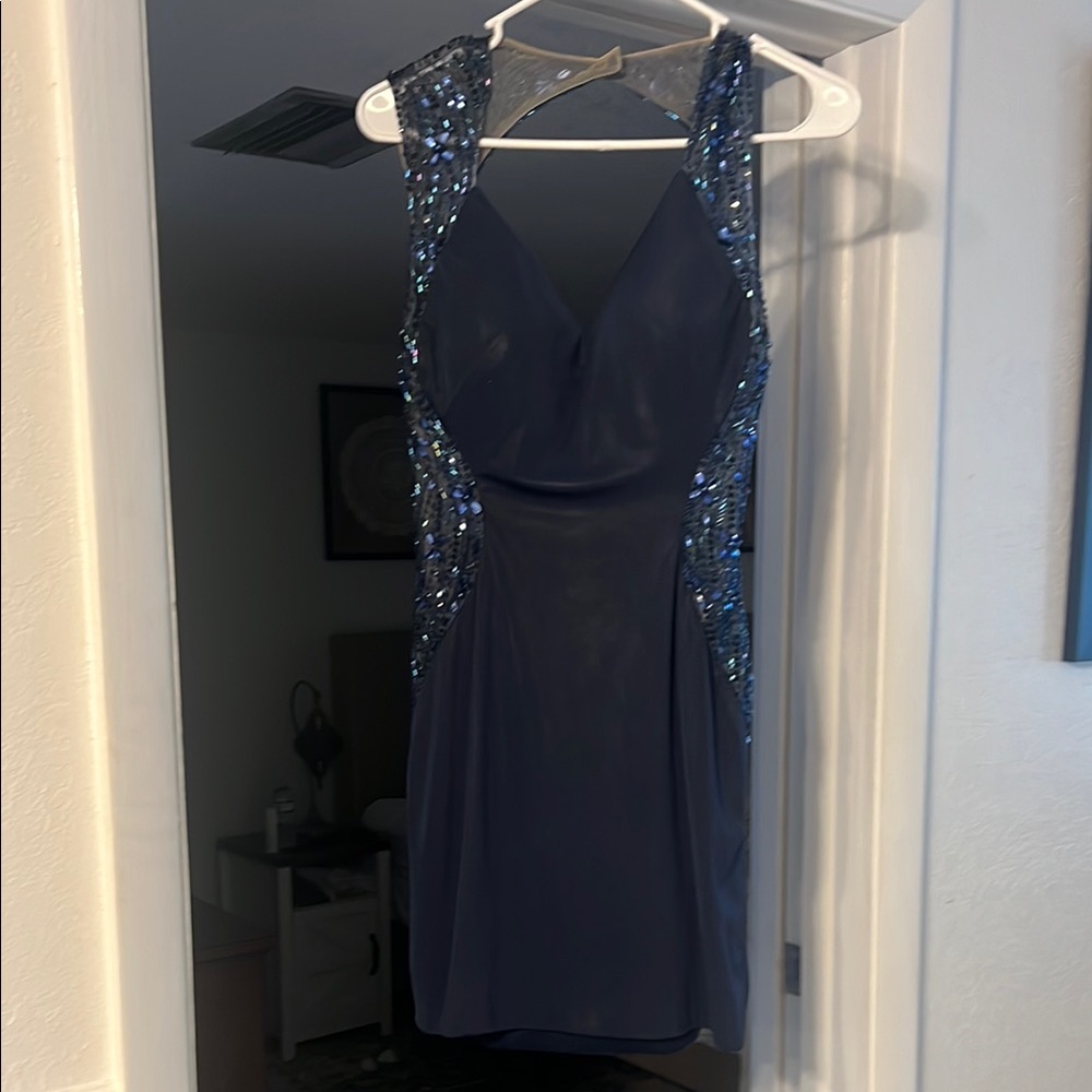 Elegant Navy Blue Sequin Dress
